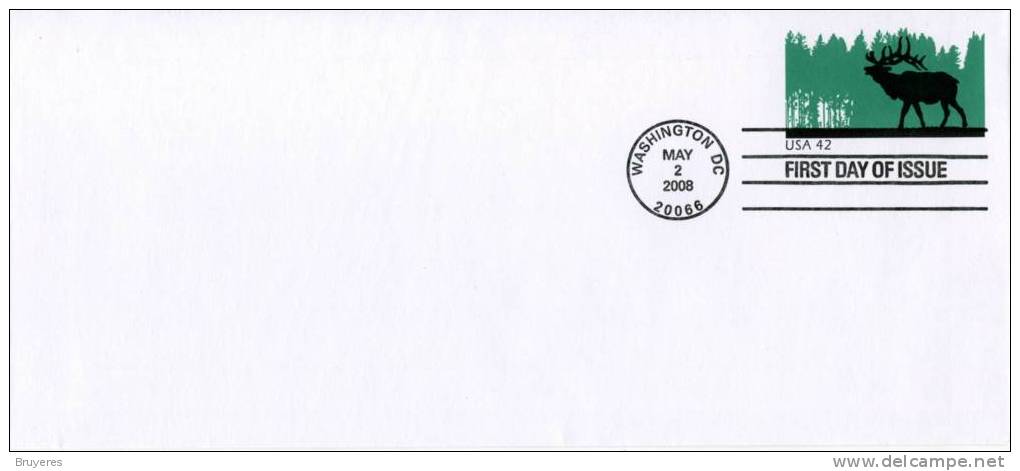 Entier Postal Sur Enveloppe Avec Timbre "Elan" Et Obli. PJ Washington 2 Mai 2008 - Format 105 X 242 Mm - 2001-10