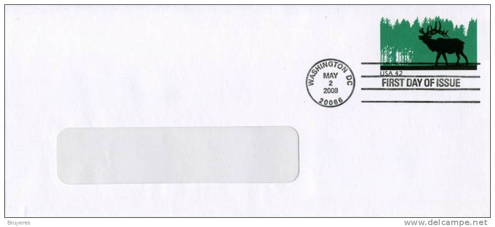 Entier Postal Sur Enveloppe Avec Fenêtre Et  Timbre "Elan" Et Oblit. PJ Washington 2 Mai 2008 - Format 105 X 242 Mm - 2001-10