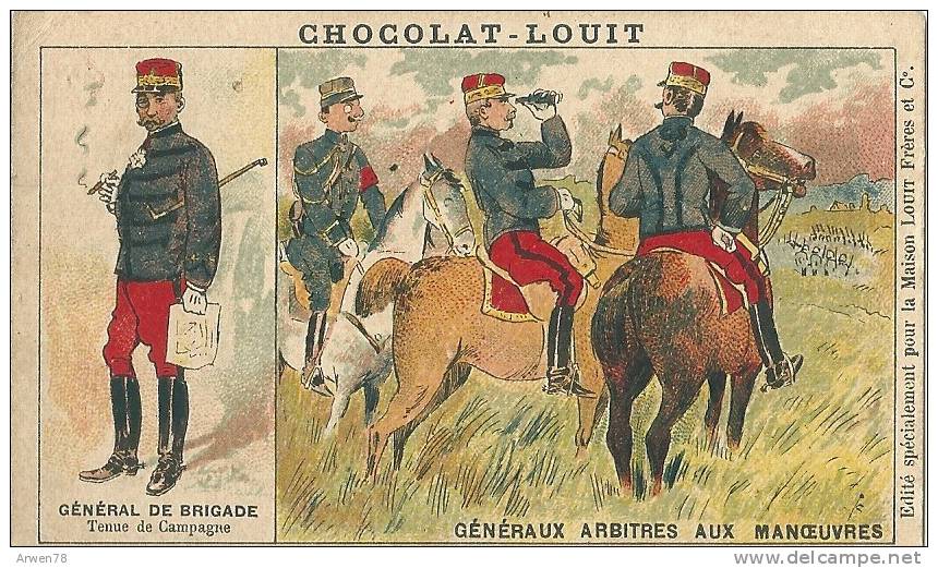 Chromo Chocolat Louit Militaire General De Brigade Arbitres Aux Manoeuvres - Louit