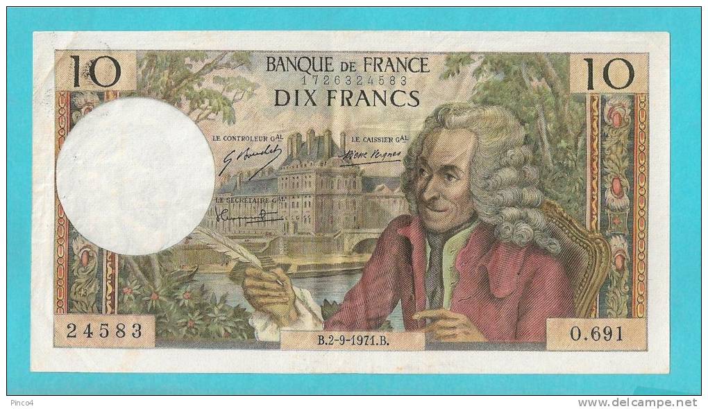 FRANCIA 10 FRANCHI VOLTAIRE  DEL  2 = 9 = 1971 - 10 F 1963-1973 ''Voltaire''