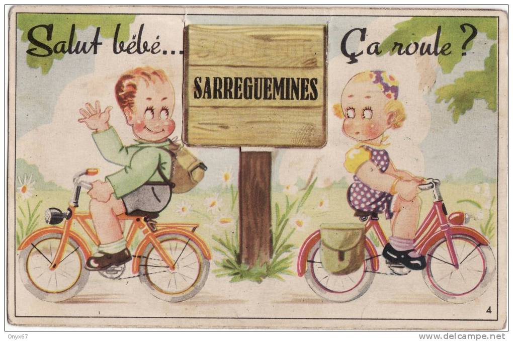 Carte Postale à  Système-SARREGUEMINES-57-Moselle - Enfants En Vélos - Soulevez La Tirette 10 Vues - Sarreguemines