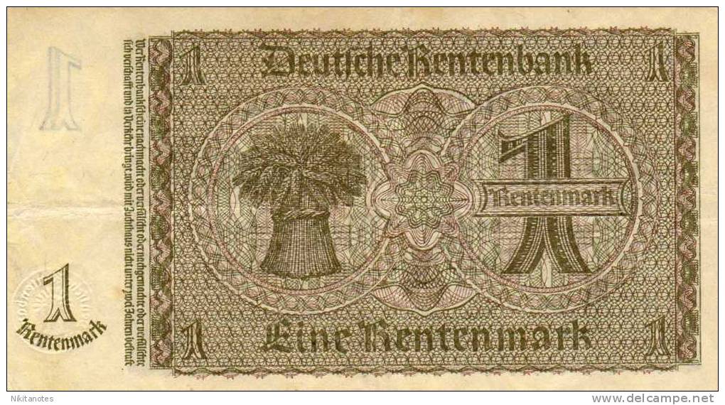 1 Rentenmark Mark 1937  F Vf Germany - Altri & Non Classificati