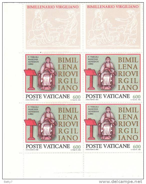 VATICANO 1981 BIMILLENARIO VIRGILIANO - BLOCCO QUARTINA + DUE APPENDICI INTEGRO - Blocs & Feuillets