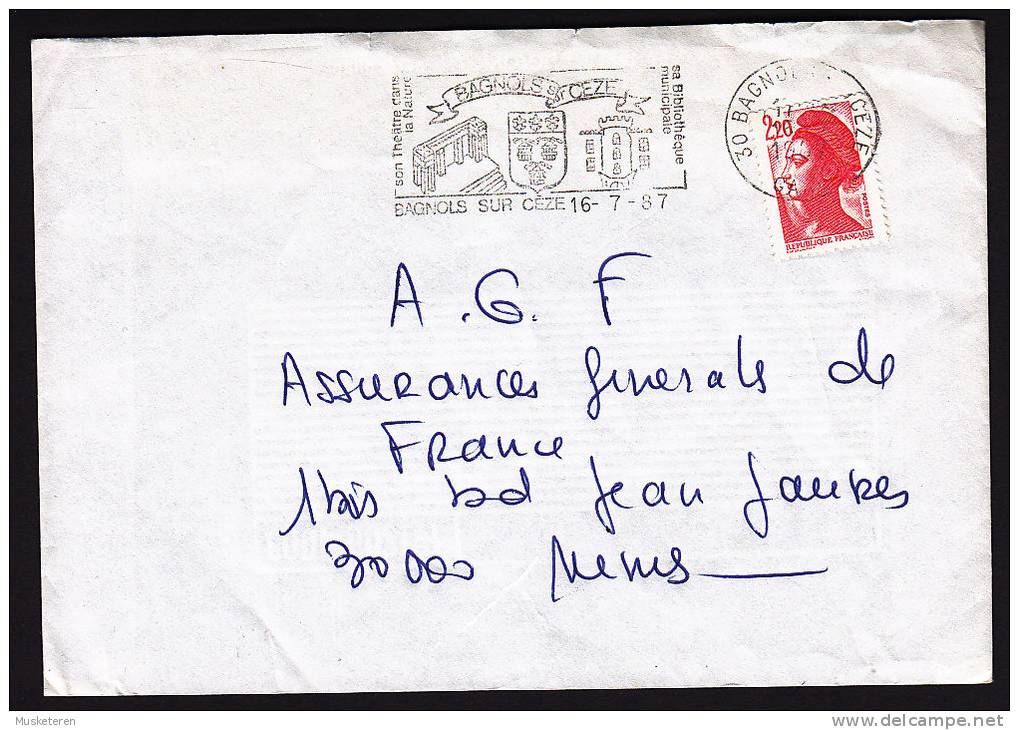 France BAGNOLS Sur CÉZE (Gare) Slogan Cancel Cover 1987 Marianne - Covers & Documents