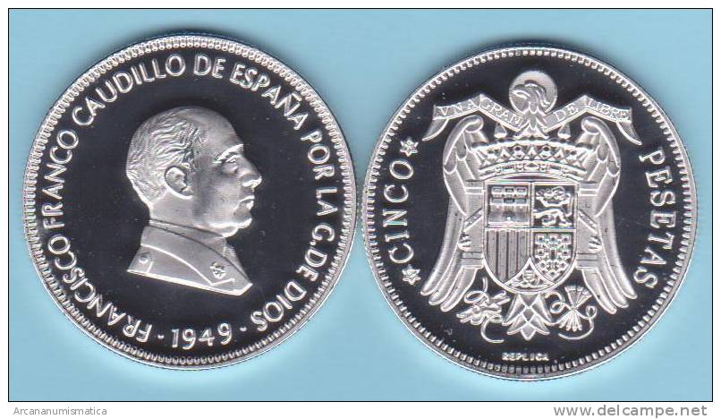 ¡¡MUY RARO!!   VERY RARE !!!!  ESPAÑA  /  SPAIN  (Francisco Franco) 5 PESETAS 1.949 #19-49  SC/UNC   T-DL-10.081 Belg. - 5 Pesetas