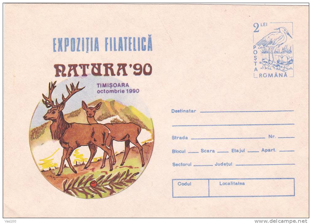DEERS, 1990, COVER STATIONERY, ENTIER POSTAL, UNUSED, ROMANIA - Game