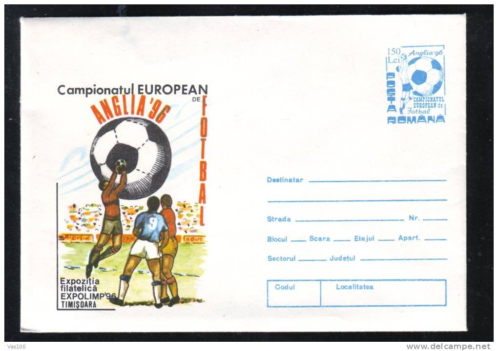 EUROPEAN FOOTBALL CHAMPIONSHIP, ENGLAND 1996, COVER STATIONERY, ENTIER POSTAL, UNUSED, ROMANIA - Fußball-Europameisterschaft (UEFA)