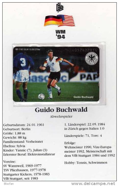 TK O 907/94 Folder O 16€ Fußball National-Spieler Guido Buchwald BRD FIFA-WM USA Soccer Champion 1990 Telecard Germany - Sport