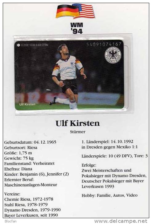 TK O 2102/94 Folder O 16€ Fußball National-Spieler Ulf Kirsten BRD FIFA-WM USA Soccer Champion 90 Telecard Of Germany - Sport