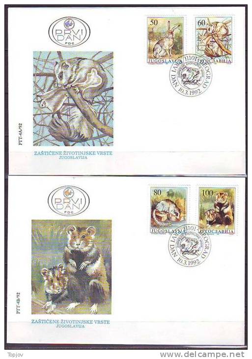 YUGOSLAVIA - JUGOSLAVIJA - FDC - RABBIT - FLYING SQUIRREL - DORMOUSE - HAMSTER  - 1992 - Hasen