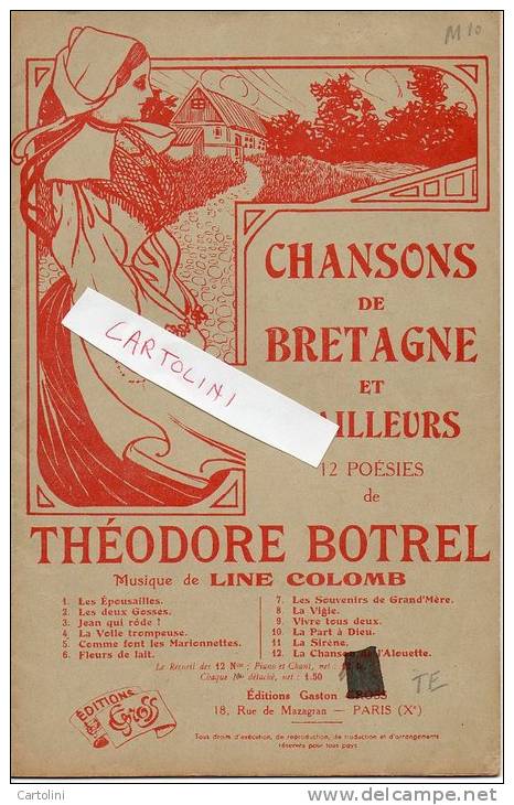 Chansons De Bretagne Et D'Ailleurs 28pages 12 Poésies Théodore Botrel Musique De Line Colomb Format 27x17.5 Cm Blz - Autres & Non Classés