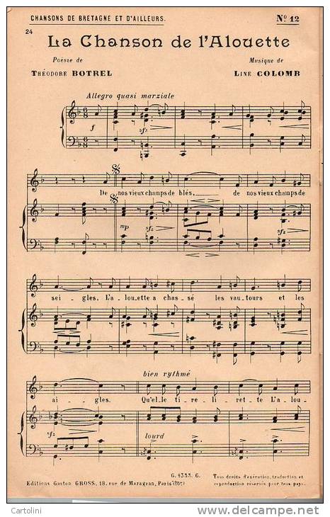 Chansons De Bretagne Et D'Ailleurs 28pages 12 Poésies Théodore Botrel Musique De Line Colomb Format 27x17.5 Cm Blz - Autres & Non Classés