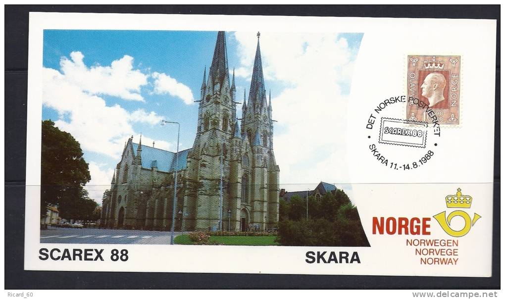 Carte Maximum Norvège, Exposition Philatélique ,skarex 88,skara,11-14-8-1988 - Maximum Cards & Covers
