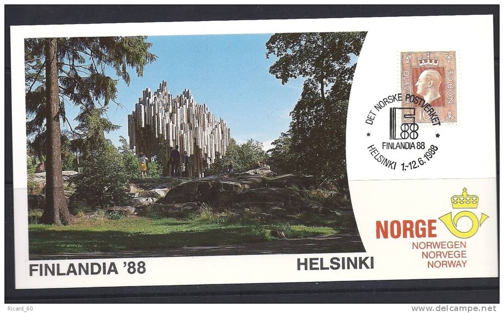 Carte Maximum Norvège, Exposition Philatélique ,finlandia 88,helsinki,1-12-6-1988 - Maximumkaarten