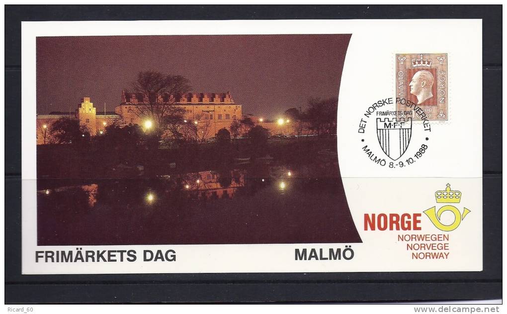 Carte Maximum Norvège, Exposition Philatélique ,frimärkets Dag 88,malmö,8-9-10-1988 - Maximumkaarten