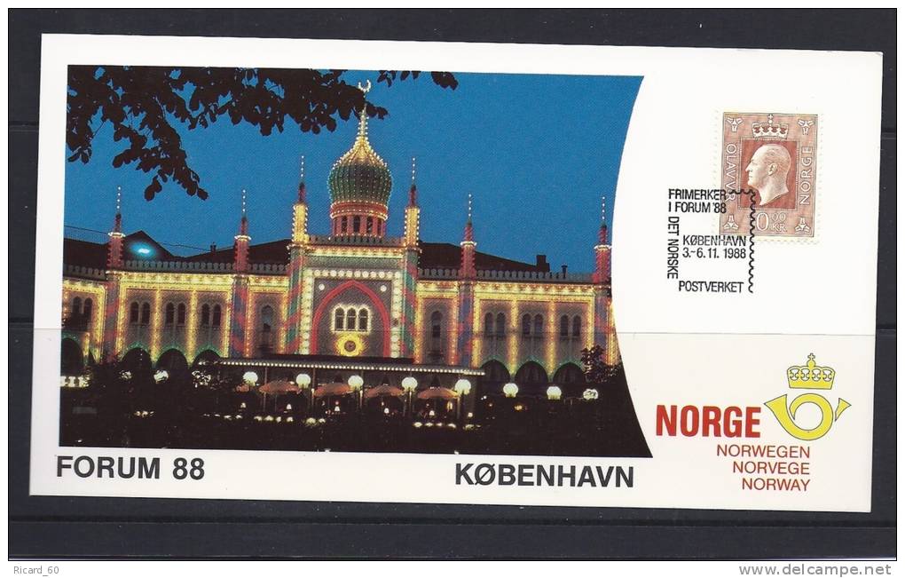 Carte Maximum Norvège, Exposition Philatélique ,forum 88,kobenhavn, Copenhague,3-6-11-1988 - Cartes-maximum (CM)