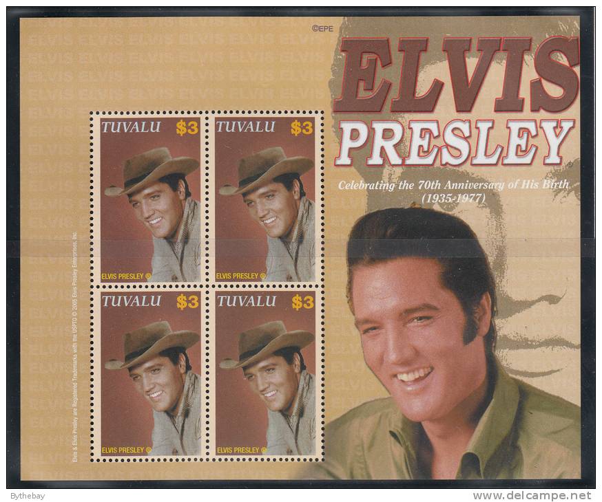 Tuvalu MNH Scott #986 Sheet Of 4 $3 Elvis Presley In Cowboy Hat - 70th Ann Of Birth - Tuvalu