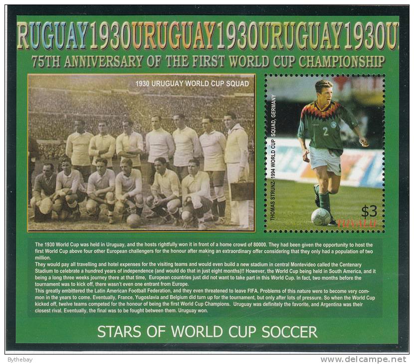 Tuvalu MNH Scott #975 Souvenir Sheet $3 Thomas Strunz, Germany - Stars Of World Cup Soccer - Tuvalu