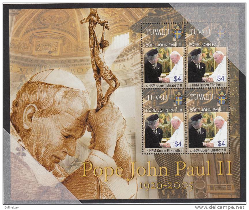 Tuvalu MNH Scott #971 Sheet Of 4 $4 Pope John Paul II With Queen Elizabeth II - Tuvalu