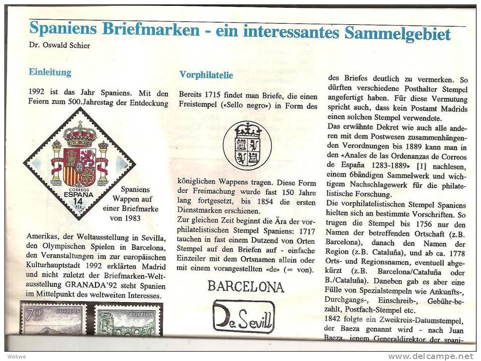 Spanien / Überblick über Die Postalische Entwicklung Ab 1715 Bis In Die Neuzeit Mit Int. Informationen U. Abbildungen - Filatelia E Storia Postale