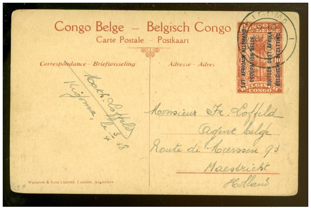 Entier Postal ( 2472 ) Postwaardestuk Congo Est Africain Allemand Occupation Belge - Oorlog Guerre Kigoma 1918 - N° 36 - Stamped Stationery