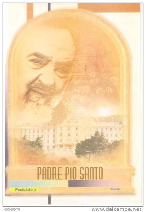 FOLDER ITALIA 2002 - PADRE PIO SANTO  LAMINA  D'ORO - - Paquetes De Presentación