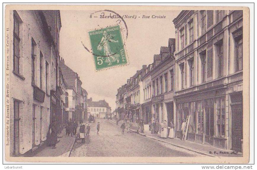 Carte Postale Ancienne  Merville (59)  Rue Croisée Rue Animée - Merville