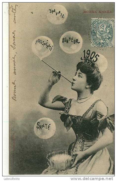 Bonne Année Femme Avec Bulles   1905 - Bergeret