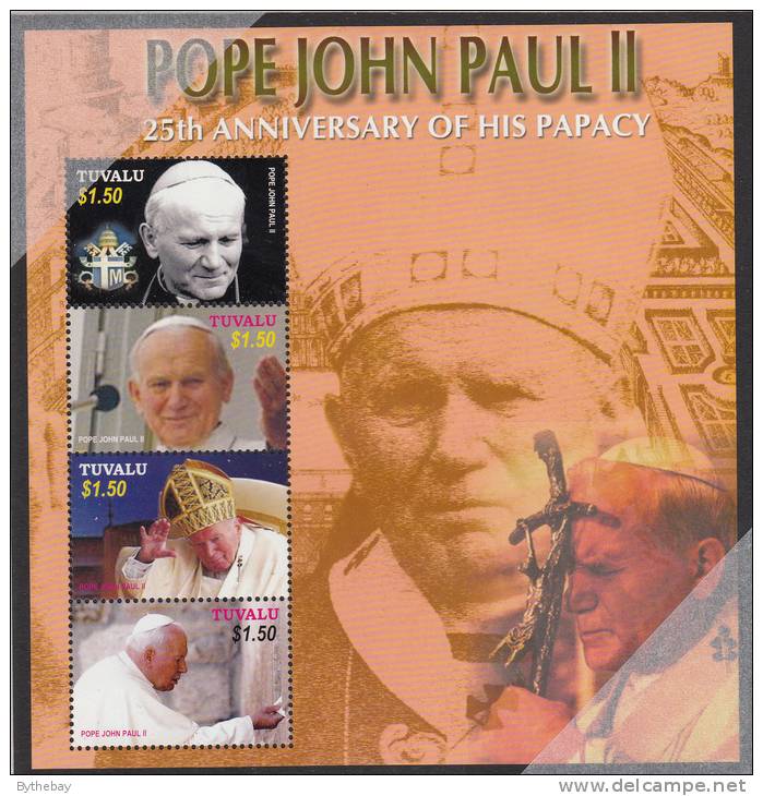 Tuvalu MNH Scott #957 Sheet Of 4 $1.50 Pope John Paul II 25th Anniversary Of His Papacy - Tuvalu