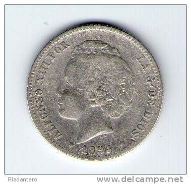 ALFONSO XIII  1 PESETA PLATA 1894    *18/94   MADRID PG V     NL161 - Collections