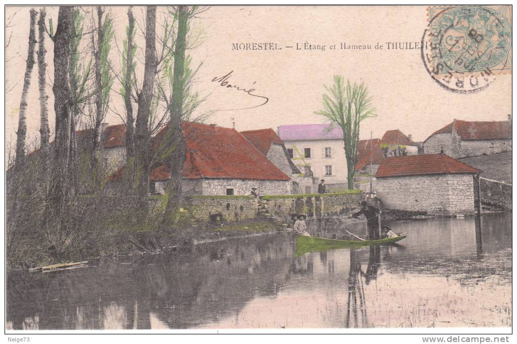 Carte Postale Ancienne De L´Isère - Morestel - L'Etang Et Le Hameau De Thuile - Morestel