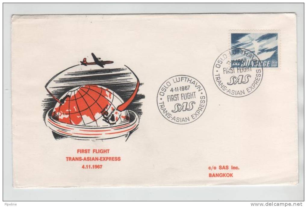 Norway First SAS Flight Trans Asian Express Scandinavia - Bangkok 4-11-1967 - Lettres & Documents