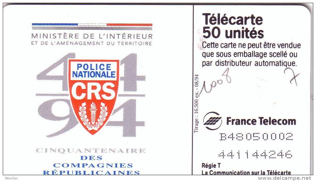 FRANCE PRIVEE 50U 50E ANNIVERSAIRE CRS POLICE UT EN1008 - 50 Einheiten