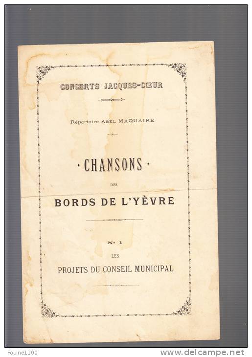 Concerts Jacques Coeur  Chansons Des Bords De L´ Yèvre  Les Projets Du Conseil Municipal  Bourges 18 Cher Abel Maquaire - Partitions Musicales Anciennes