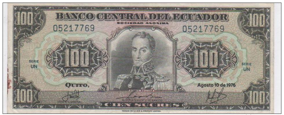 ECUADOR 100 Suc. 1976 , VF. - Ecuador