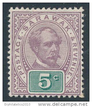 SARAWAK 1891 SIR CHARLES J. BROOKE 5 CENTS SC# 12 FRESH OG HR GOOD STAMP - Sarawak (...-1963)