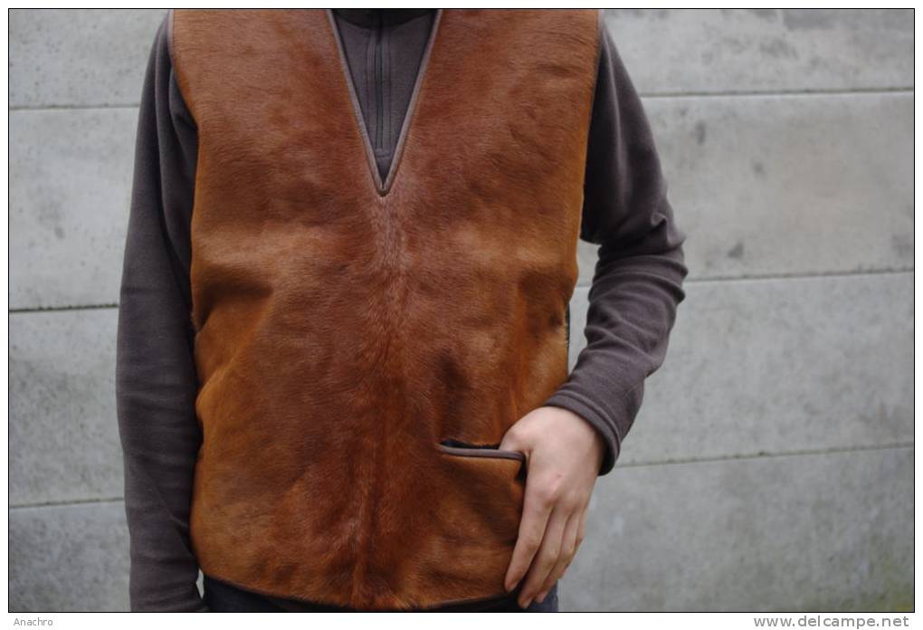 GILET De BERGER VINTAGE PAYSAN Poil Et CUIR PEAU  DE CHAMOIS  Pour TRANSHUMANCE / Origine Régionale - 1940-1970 ...