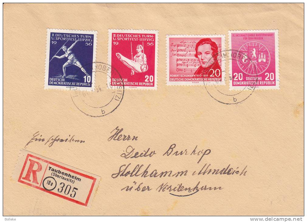 Sports - Ahtlétisme - Musique - Schumann - Allemagne - République Démocratique - Lettre Recommandée De 1956 - Taubenheim - Covers & Documents