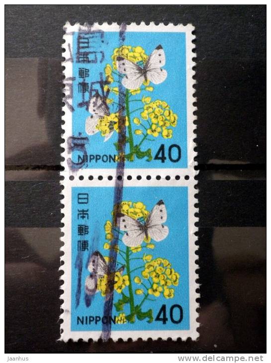 Japan - 1980 - Mi.nr.1442 A-Used-Plants Animals A National Cultural Heritage -Rape Blossoms,butterfly-definitives-pair - Used Stamps