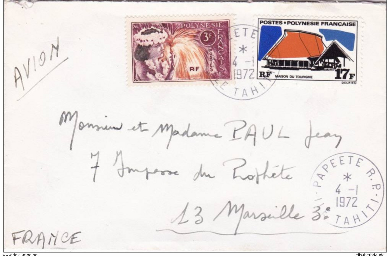 POLYNESIE - 1972 - ENVELOPPE Par AVION De PAPEETE (TAHITI) Pour MARSEILLE - Brieven En Documenten