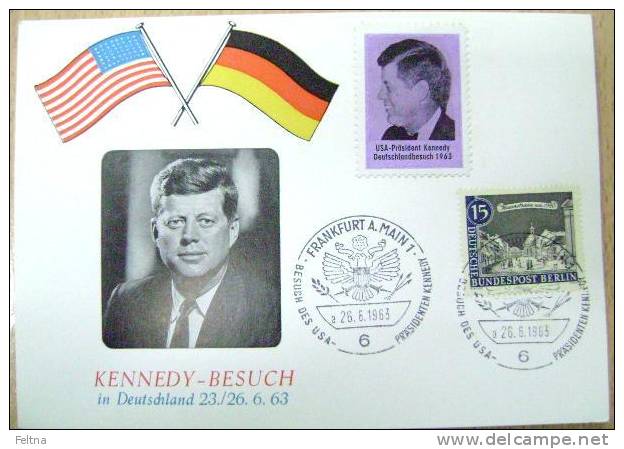 1963 GERMANY CARD FOR VISIT OF JOHN F. KENNEDY FRANKFURT CANCELATION FLAGS - Kennedy (John F.)