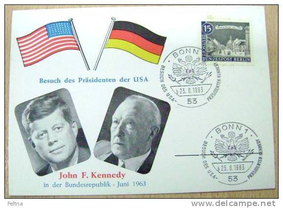 1963 GERMANY CARD FOR VISIT OF JOHN F. KENNEDY BONN CANCELATION FLAGS - Kennedy (John F.)