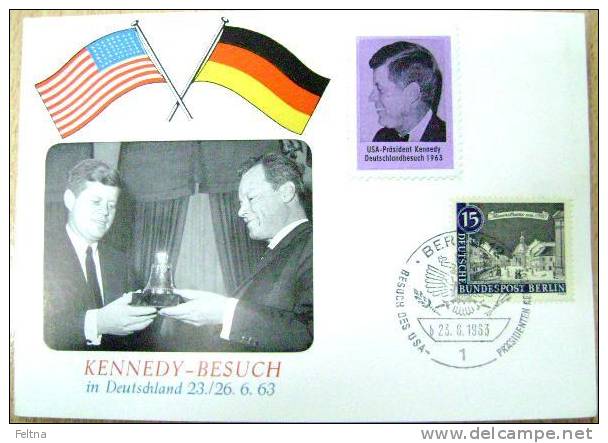 1963 GERMANY CARD FOR VISIT OF JOHN F. KENNEDY BERLIN CANCELATION FLAGS - Kennedy (John F.)