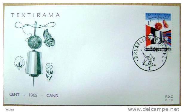 1965 BELGIUM FDC FOR TEXTIRAMA IN GENT BUTTERFLY ON STAMP BUTTERFLIES - Textile