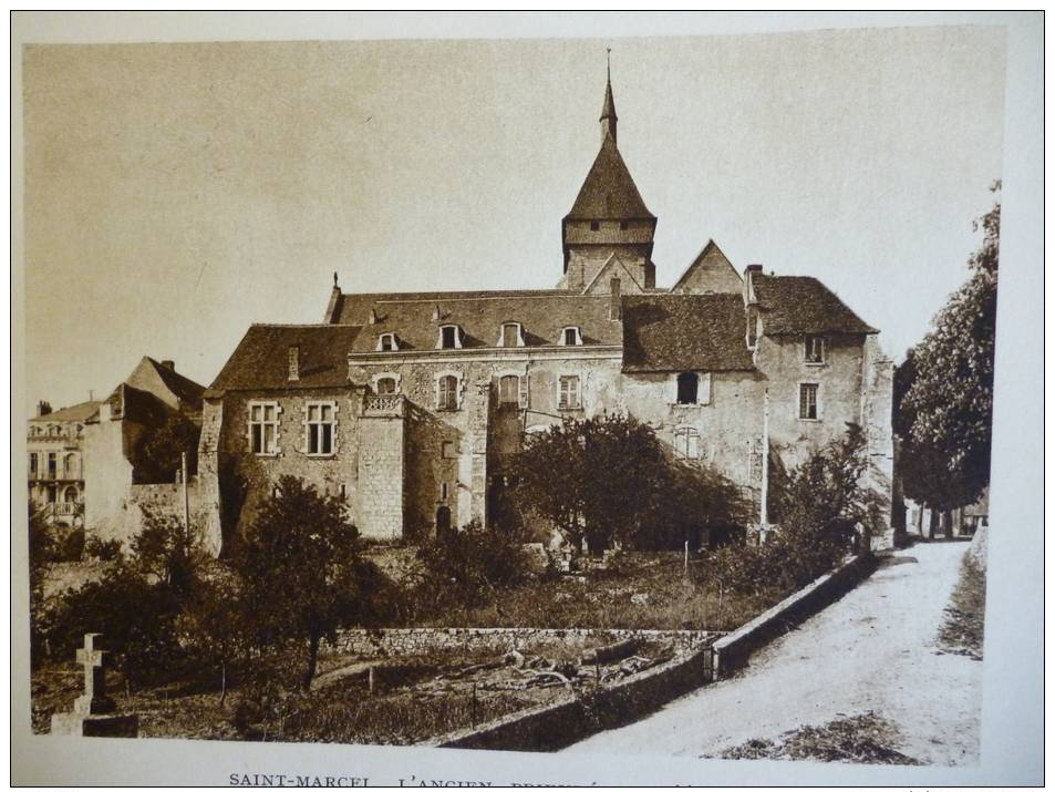 Berry , Saint Marcel , L'ancien Prieuré Et L'église , Héliogravure Sépia 1945 - Historische Dokumente