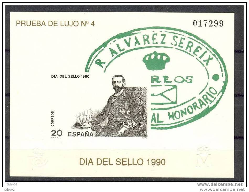 ESPO20-L1772TBH.España .Spain.Espagne .Alvarez Sereix. DIA DEL SELLO. 1990.(Ed PO 20). LUJO - Blocks & Kleinbögen