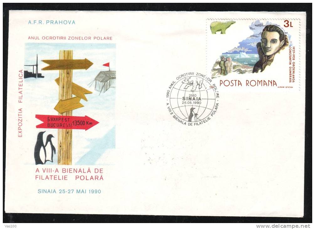 POLAR PHILATELY, PENGUINS, 1990, SPECIAL COVER, OBLITERATION CONCORDANTE, ROMANIA - Pinguini