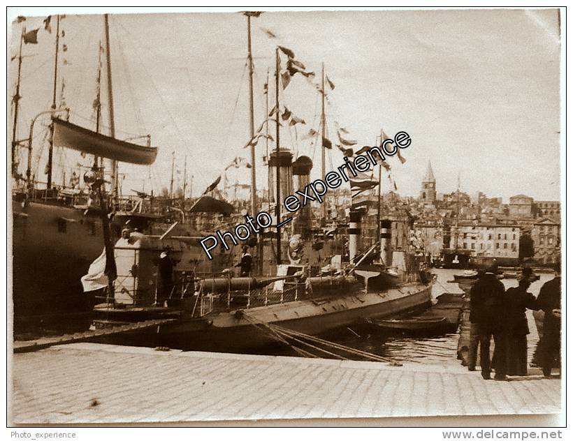 Photo XIX Port Bateau Guerre Militaire Military Boat 1896 MARSEILLE Bouches Du Rhône 13 PACA - Bateaux