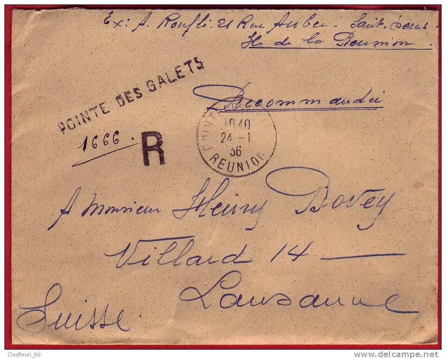 Lettre Recommandée Pointe Des Galets, Oblitération Linéaire, 24.1.1936 Avec Cachet De Cire, Pr Lausanne, Et Avec Contenu - Storia Postale
