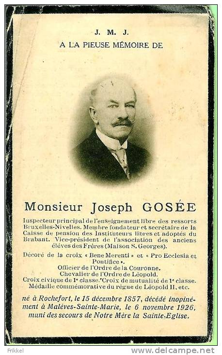 Doodsprentje Met Foto Joseph Gossée Inspecteur ° Rochefort 1857 - Malèves-Sainte-Marie 1926 - Devotion Images